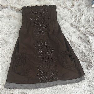 Brown Strapless Eyelet Dress